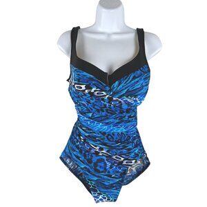 Miraclesuit One Piece Swimsuit Size 12 Blue White Leopard Animal Print SW-2034